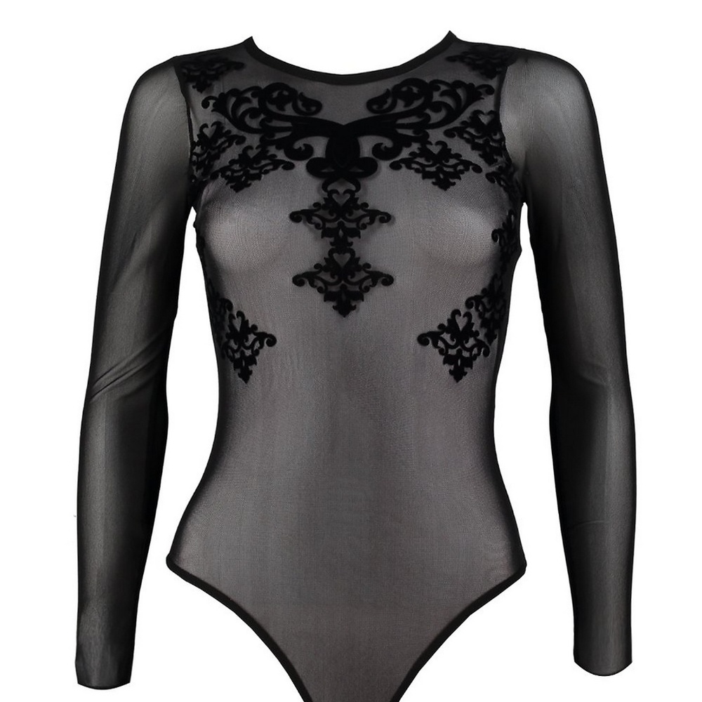 Boohoo Petite Hana Mesh Flocking Detail Bodysuit